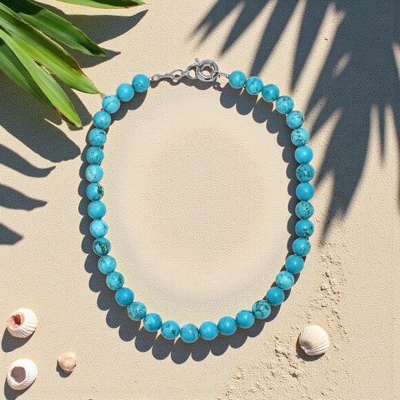 Blue Howlite Beaded Necklace ✦ 428ctw 18" ✦ Platinum Bonded Statement NWT - Picture 3 of 8